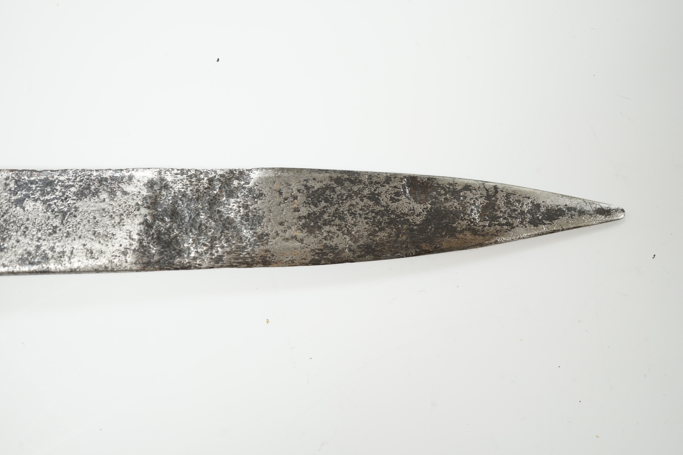A Victorian naval officer’s dirk, regulation brass hilt (one quillon finial missing), wire bound fish skin grip, blade 39cm. Condition - poor